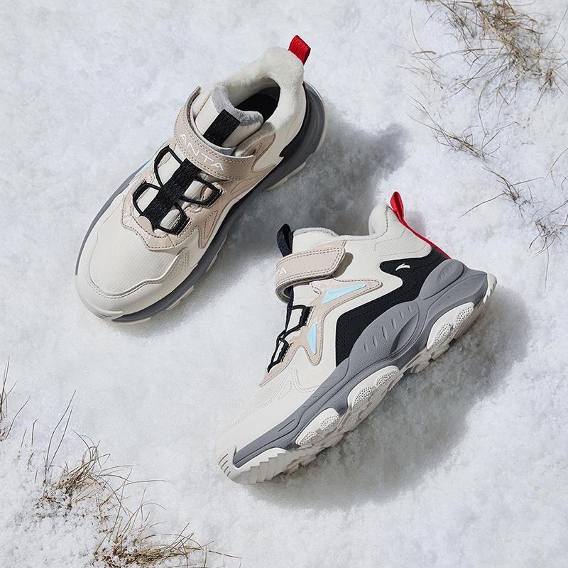 Anta Comfortable Versatile Fleece Lined Non-Slip Warm Childrens Boots Kids Boots Off-White Gray A12446932-1