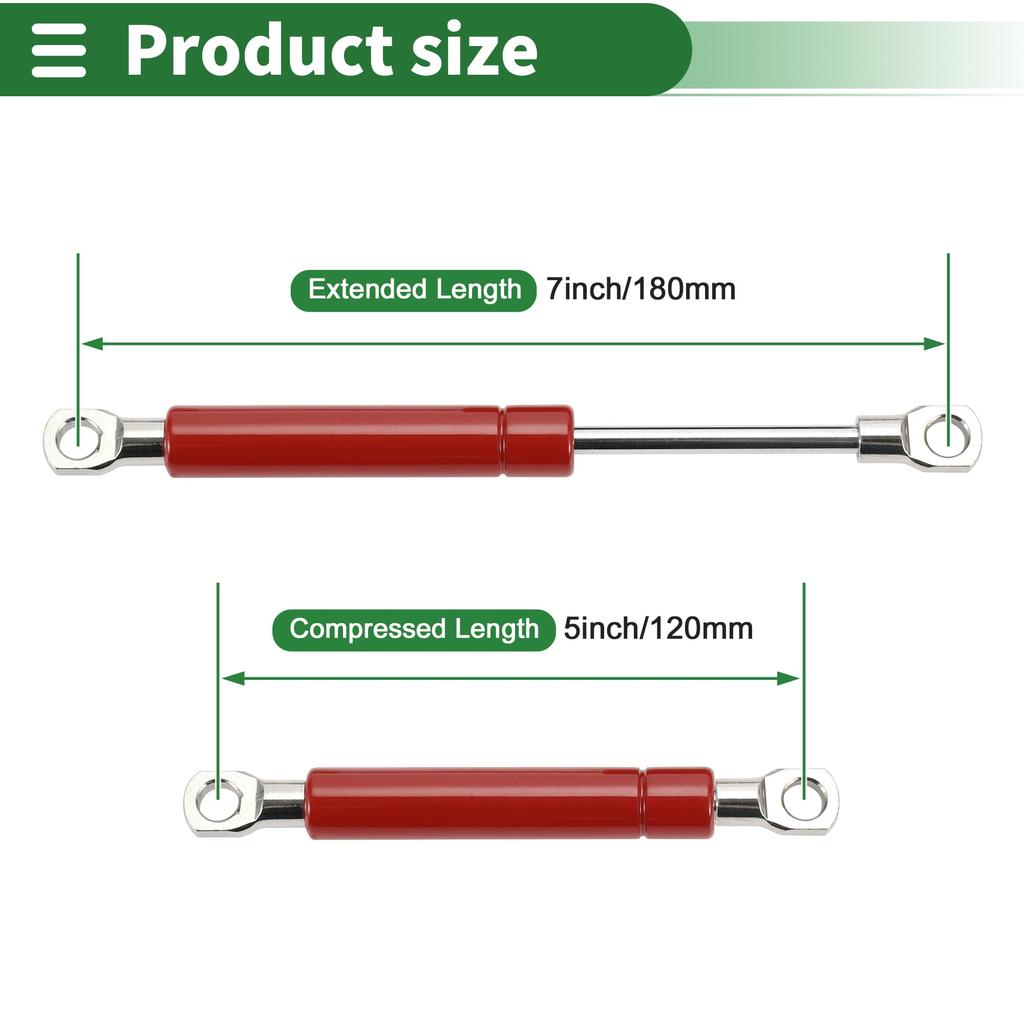 Motoforti Universal Lift Support Strut Gas Springs, 7 Inch/180mm, 45lb/200N/20kg, Metal, Red, 2 Pieces