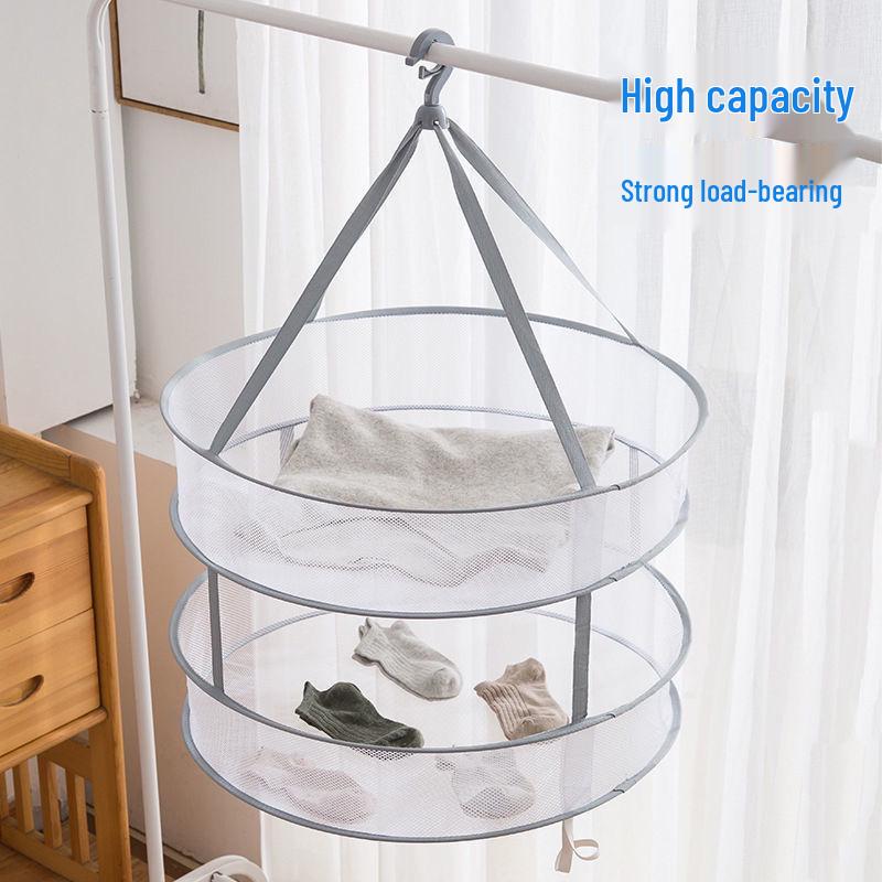 Foldable Windproof Drying Net - Double Layer Mesh Bag for Flat Lay Drying of Clothes, Socks, & Underwear
