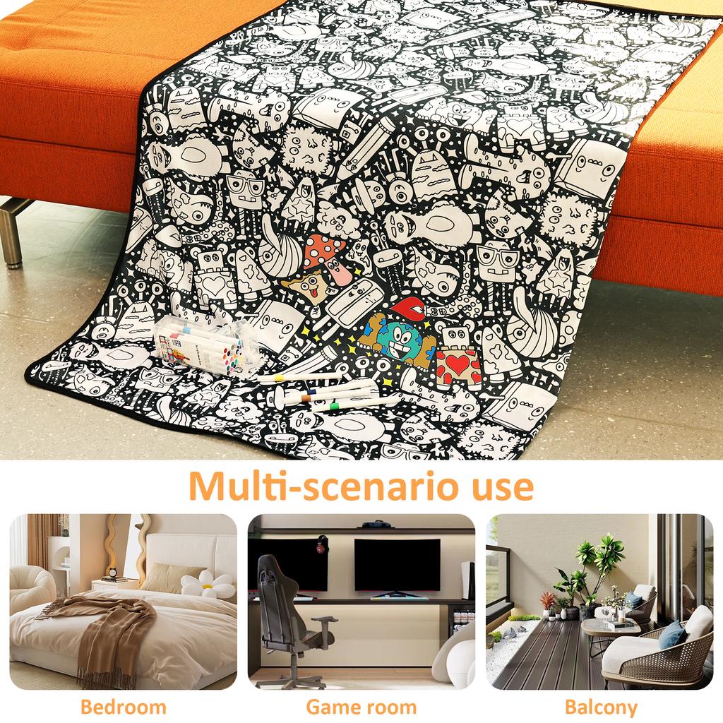 DIY Coloring Blanket with 24 Colored Markers Creative Personalization Pattern Blanket Stress Relief Unique Paint Art Decor Gift