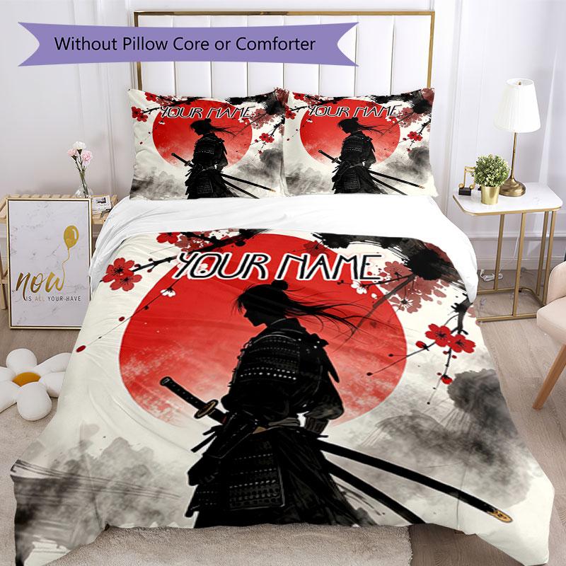 3PC Custom Name Samurai Sunset Journey Bedding Set Duvet Cover Closure Includes 1 Duvet Cover & 2 Pillowcases for Bedroom