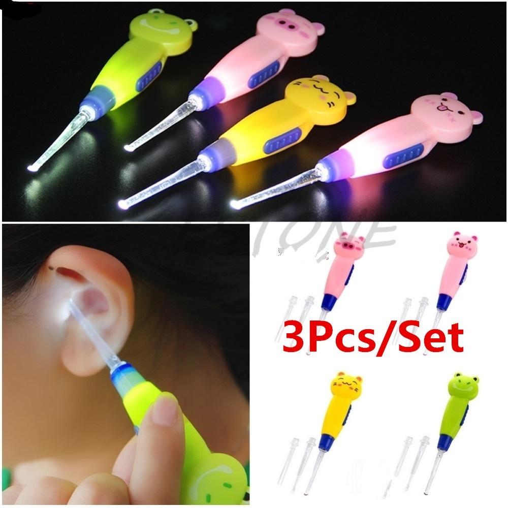 3Pcs/Set Child Cleaning Tool Earwax with Light Spoon LED Cartoon Baby Care Ears Spoon Digging Luminou