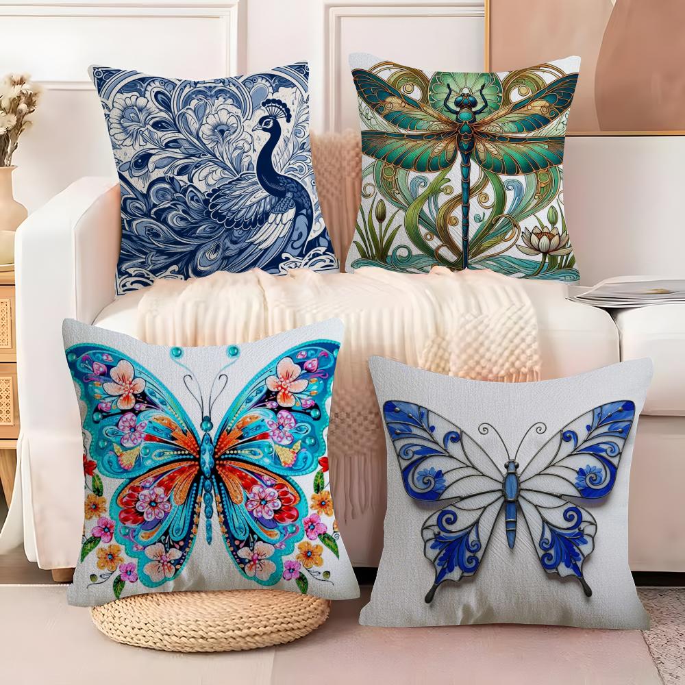 Natural Beautiful Floral And Butterfly Prints Pillow Case Linen Pillow Case Sofa Home Decor Cushion Cover Cushion Cove