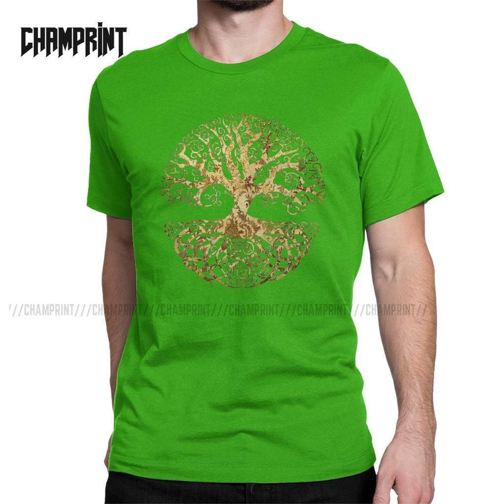 Tree Of Life T-Shirt for Men Forest Nature Budda Symbol Novelty Pure Cotton Tees Round Neck Short Sleeve T Shirts Birthday Gift
