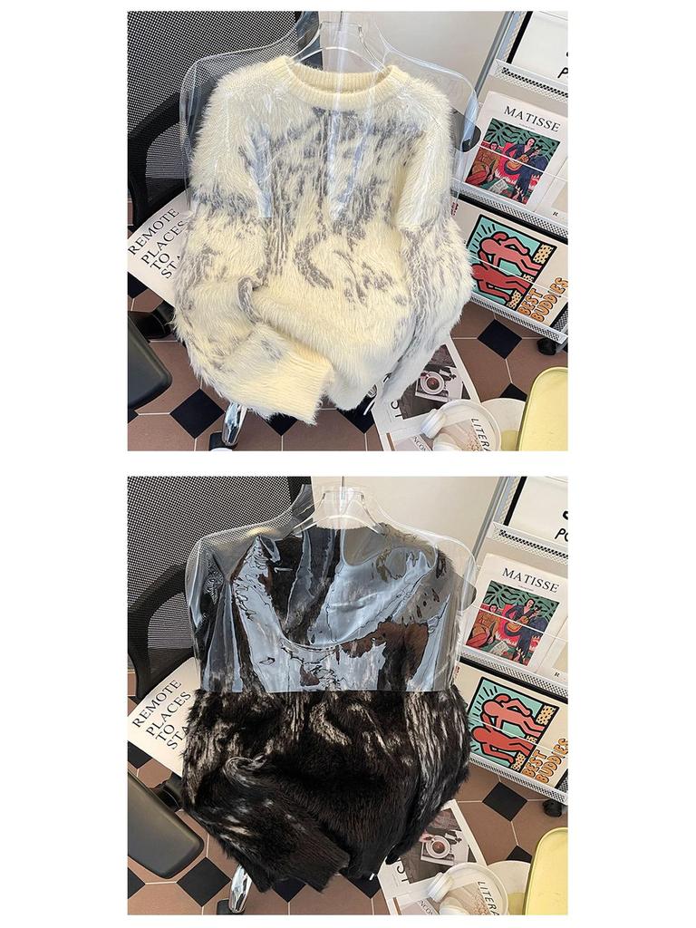 Unisex Sweter z Sztucznego Futra Mink Tie-Dye Retro – Przytulny, Miękki i Ciepły Zimowy Dzianinowy