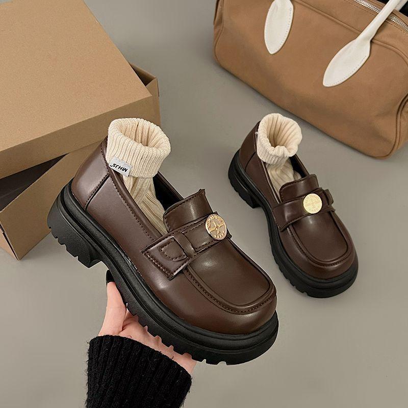 Fashion Doudou shoes with one foot, platform thick heel loafer single shoes for women 2025 new Japanese and Korean version of small leather shoe