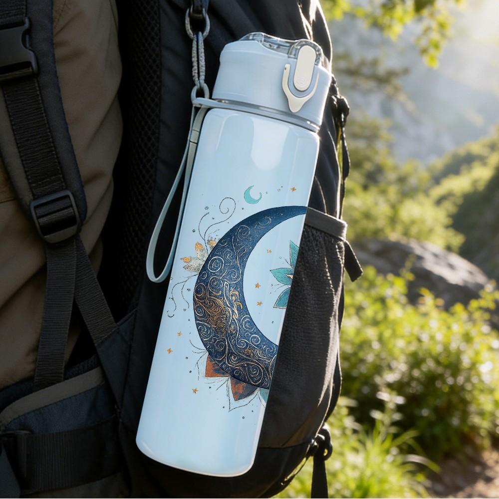 1PC Moon Star Cloud Night Sky Print 750ml Color Plastic Sports Water Bottle Leakproof Flip Straw Lid Suitable for Sports Office Home Use