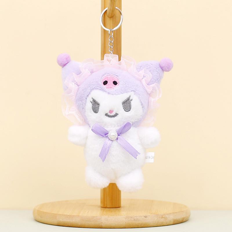 Cute Sanrio Kuromi Plush Toy Keychain Adorable Short Plush Stuffed Doll 12cm