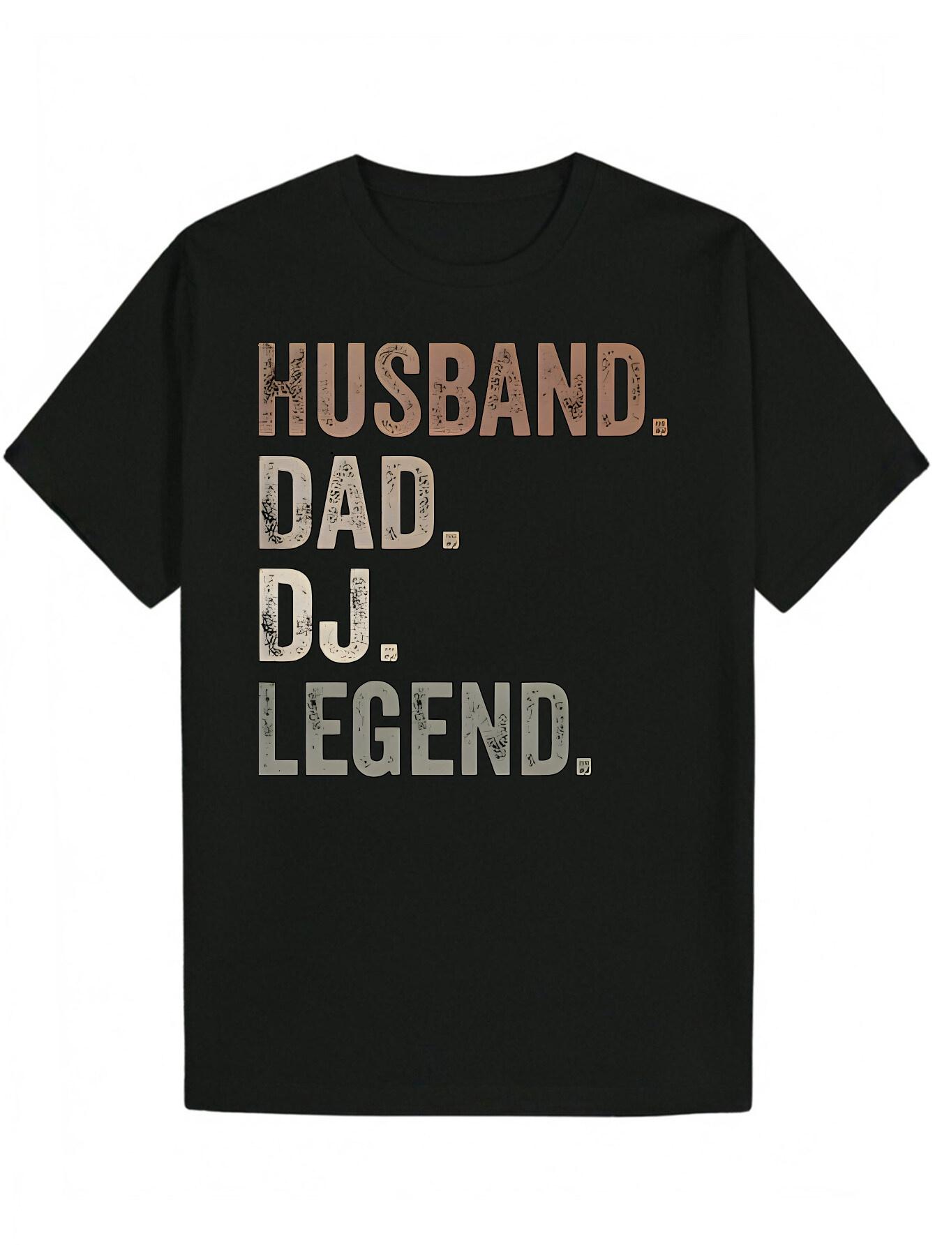 Crew Neck Polyester T-shirt with Inspirational Letter Print - Husband M