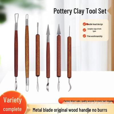 Ceramic Tool Set: 6-Piece Wooden Clay Sculpture and Trimming Knives