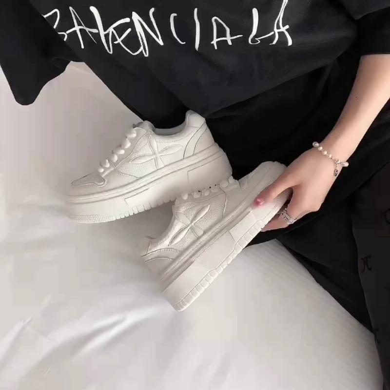 

[+ ЛИ] До свидания 1,5 метра~ Кожаные маффины на толстой подошве с увеличением роста, повседневные кеды, женские маленькие белые туфли 40 белый