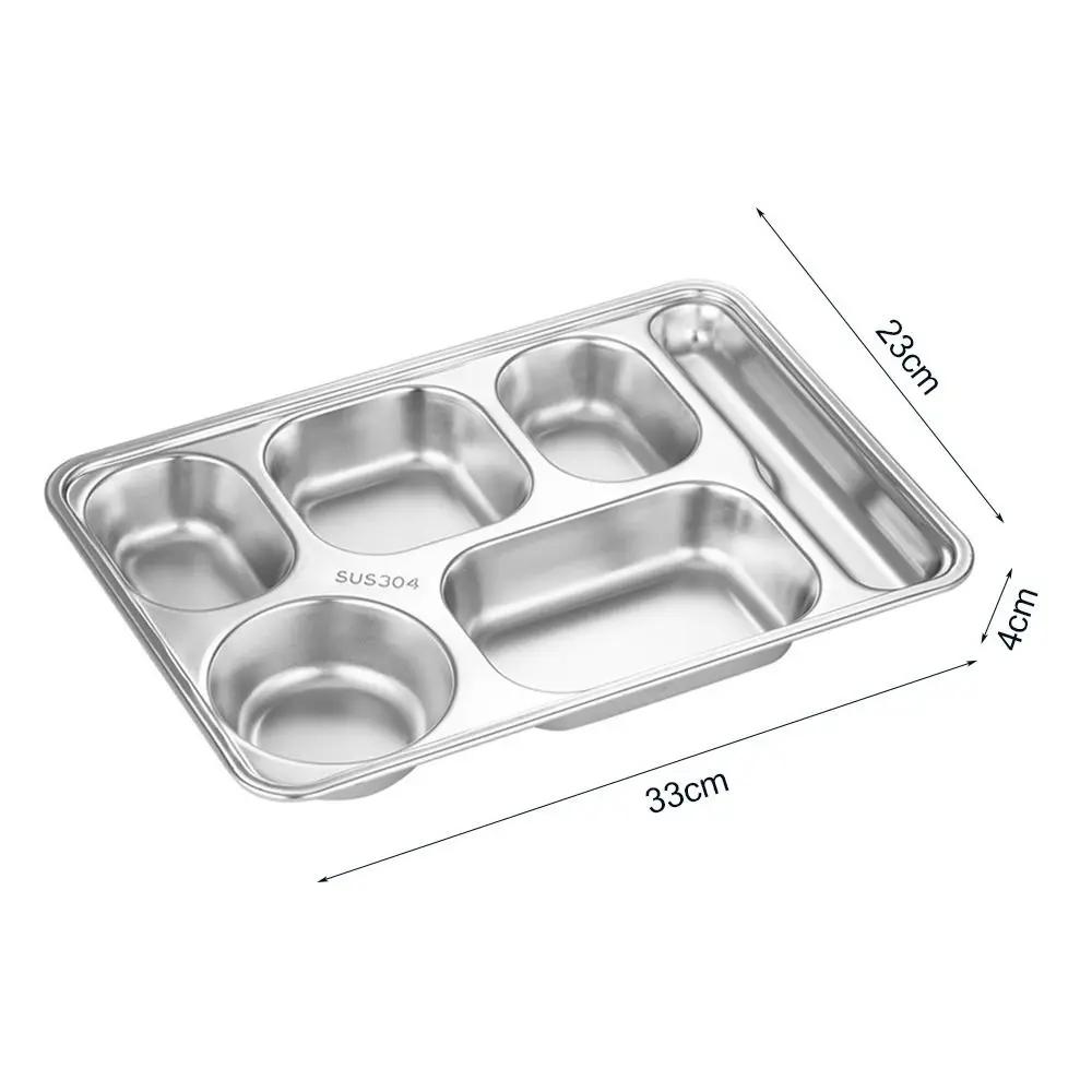 New Stainless Steel Dinner Tray Deepen Canteen Tableware Divided Plates Thickening High-quality Divided Fast Food Plate