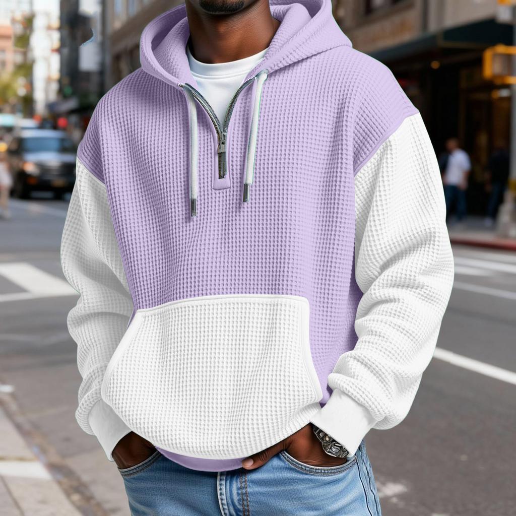 Sudadera con Capucha para Hombre de Moda Trendy con Media Cremallera, Pulóver, Textura Polar Gruesa