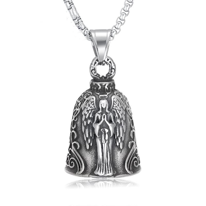 Retro Punk Goddess Angel Wings Bell Pendant Motorcycle Ride Rock Exhibition Party Jewelry Accessories Amulet Necklace