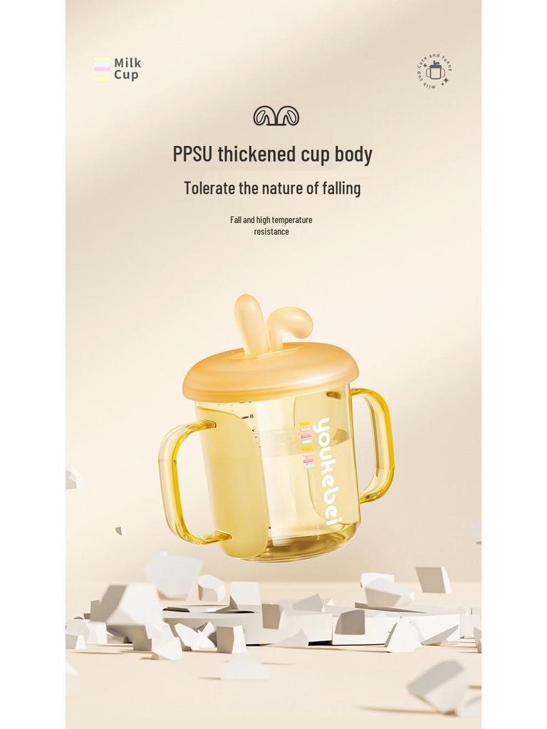 PPSU Children's Double-Handled Sippy Cup with Straw – Insulated and Heat-Resistant for Milk, Juice, and Water.