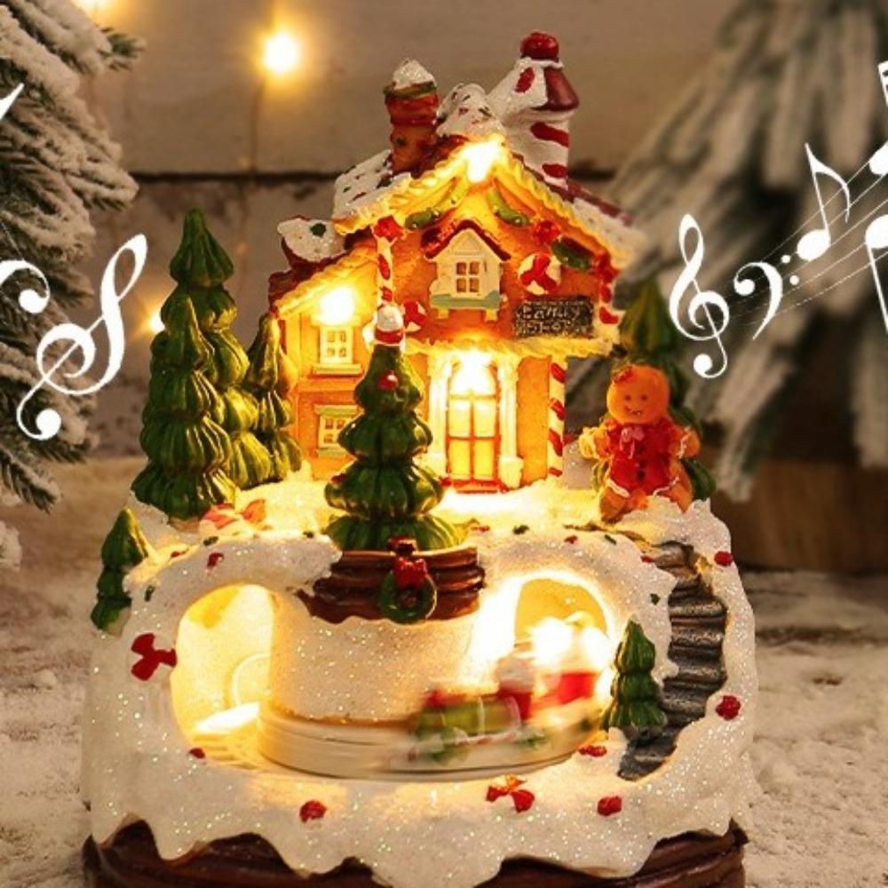 Resin Christmas Ornaments Popcorn Wagon Xmas Window Display Pendant Musical Village Scene Decor