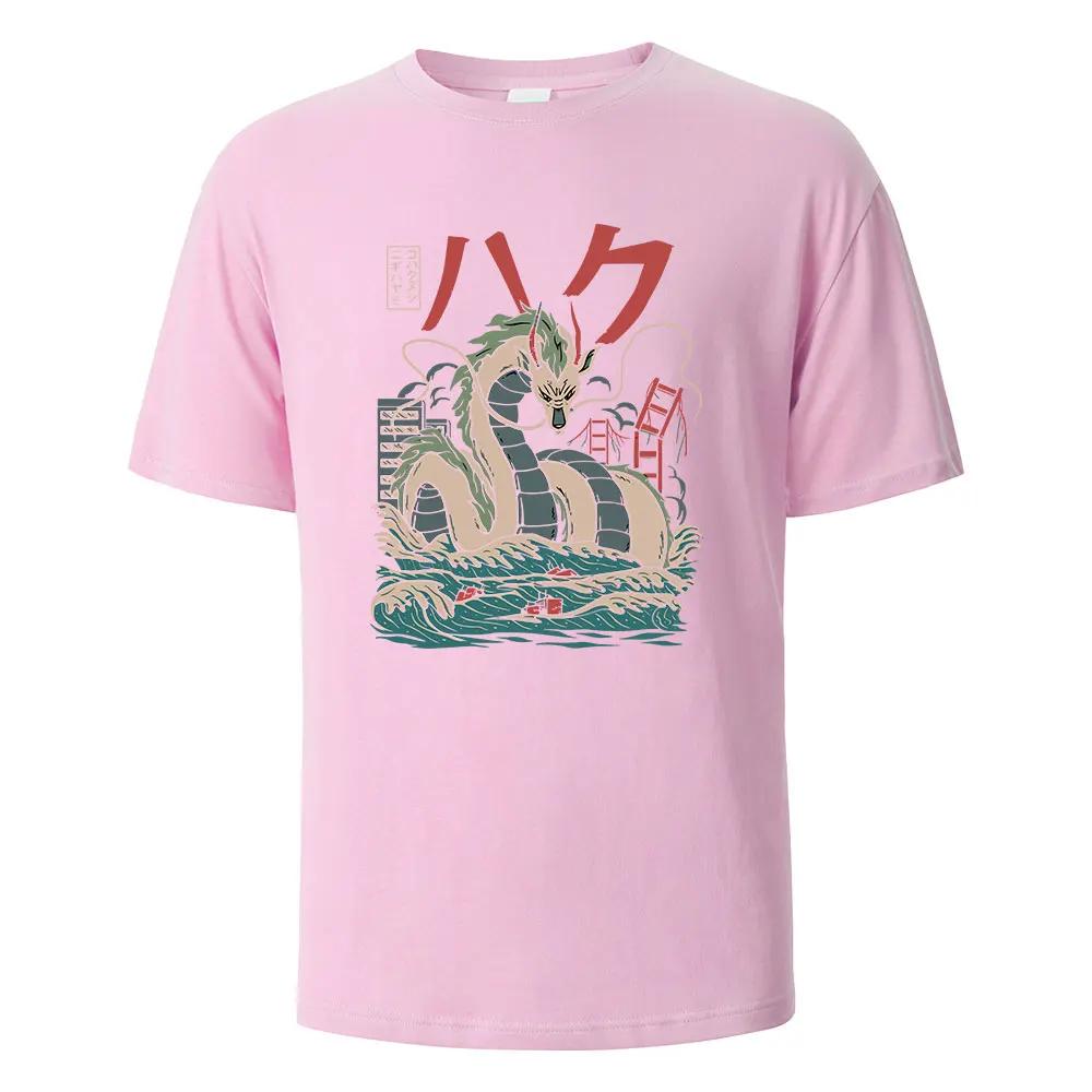 Dragon Printing Men‘s T-shirt Casual Breathable Tees 100%Cotton Funny  Loose Tops Street Oversized T-Shirts For Men Women O-neck