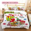 1PC Grinch Pattern Bedding Quilt Set Quilt Cover Pillowcase Home Decoration Birthday Gift (1 * Duvet Cover + 2 * Pillowcase, Without Core)
