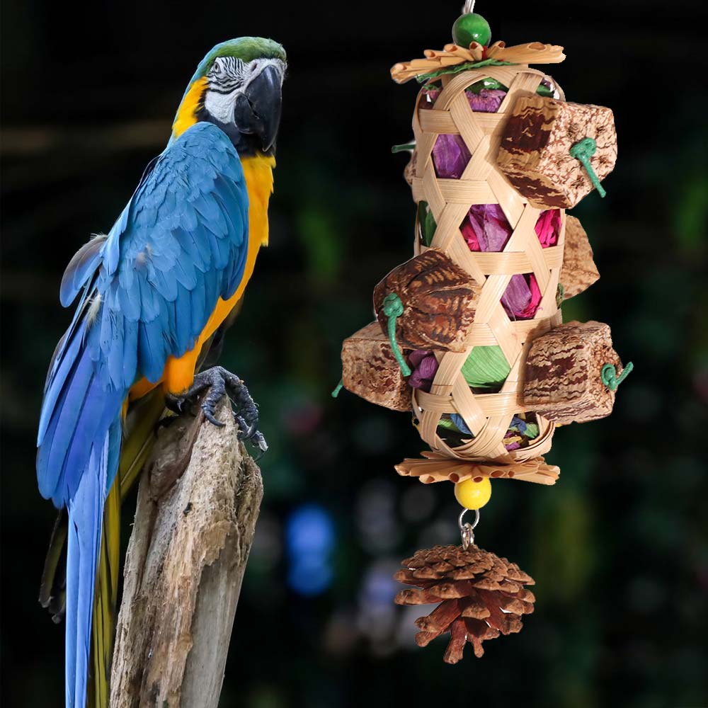 Bamboo Woven Pet Bird Chew Toy Parrot Foraging Basket  For Cockatiel Conure Cockatoos