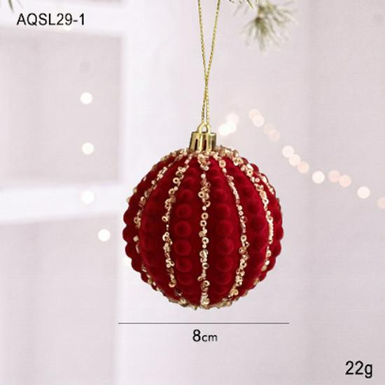 Red Flocked Fabric Christmas Tree Ornament Ball