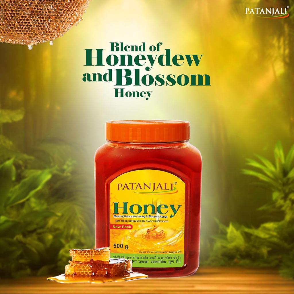 Patanjali Pure Honey Shahed 500g Pack of 1 Natural Sweetener and Culinary Use Premium Quality