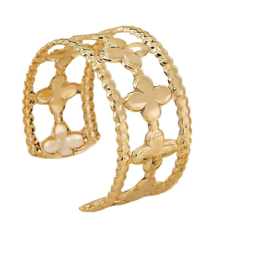 Retro Adjustable Four-Leaf Clover Bracelet & Ring Set