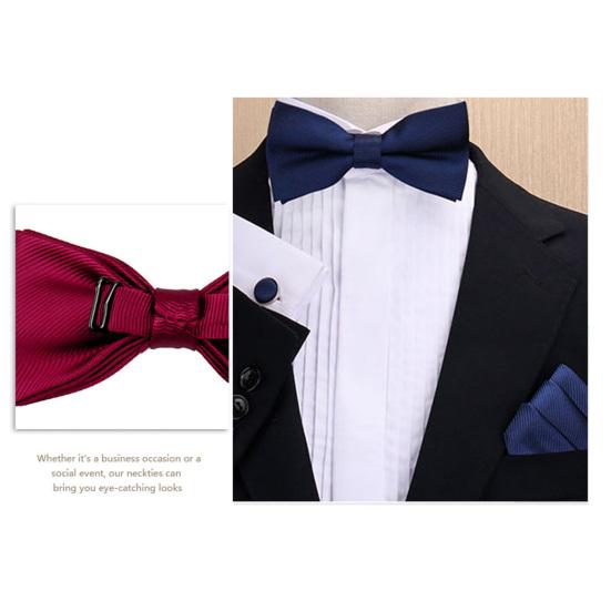 1 Set Men Bow Tie Kit Solid Color Bow Tie Kerchief Cufflinks Set Weddings Business Events Outfit Accessories