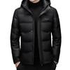 Winter Haining leather leather jacket men's middle-aged down jacket leather jacket hooded casual jacket piled and thickened