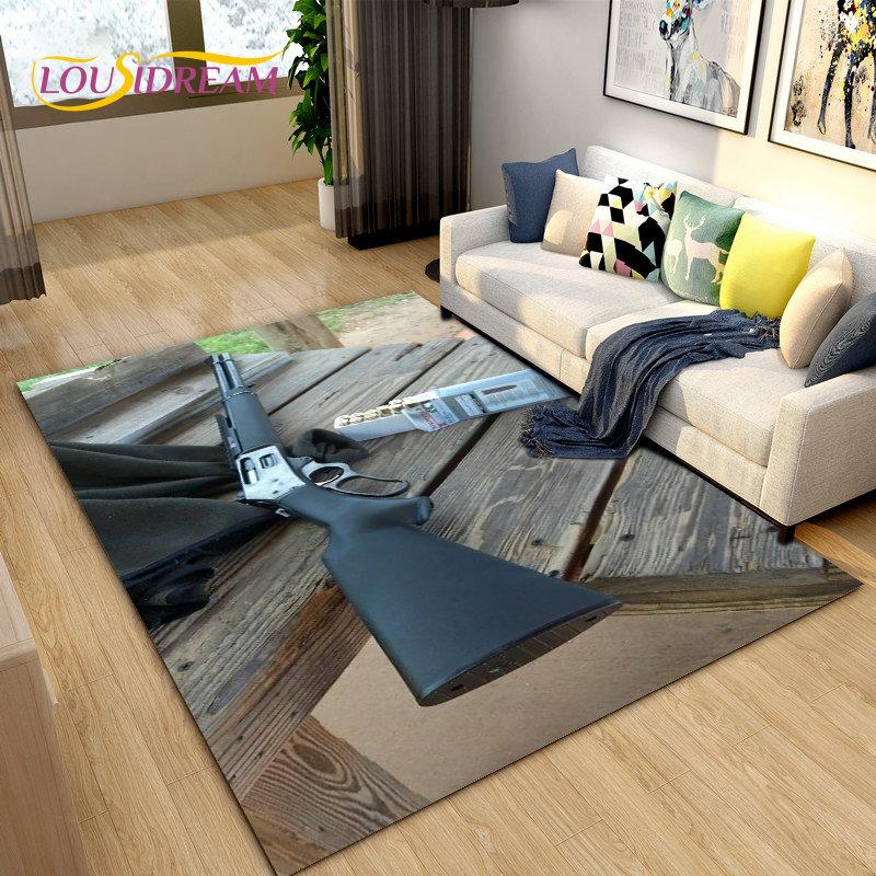 3D Rifle Pistol Revolver Gun Cartoon Area Rug,Carpet Rug for Living Room Bedroom,Kitchen Doormat Bathroom Anti-slip Floor Mat