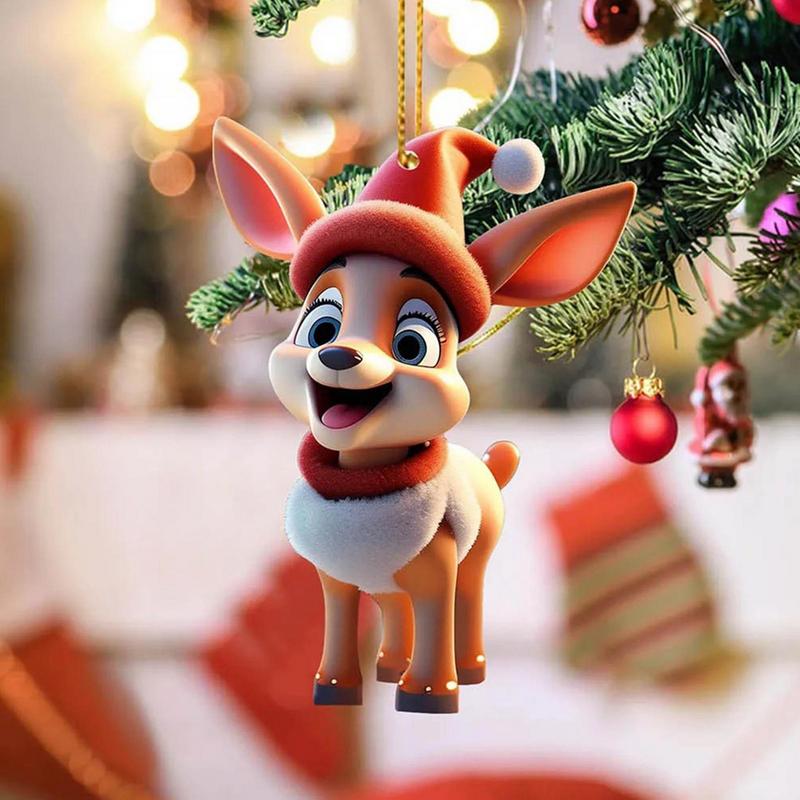 2025 New Deer Christmas Tree Decoration 2D Acrylic Decorative Animal Hangings Ornaments Xmas Toys Ornament Hangs