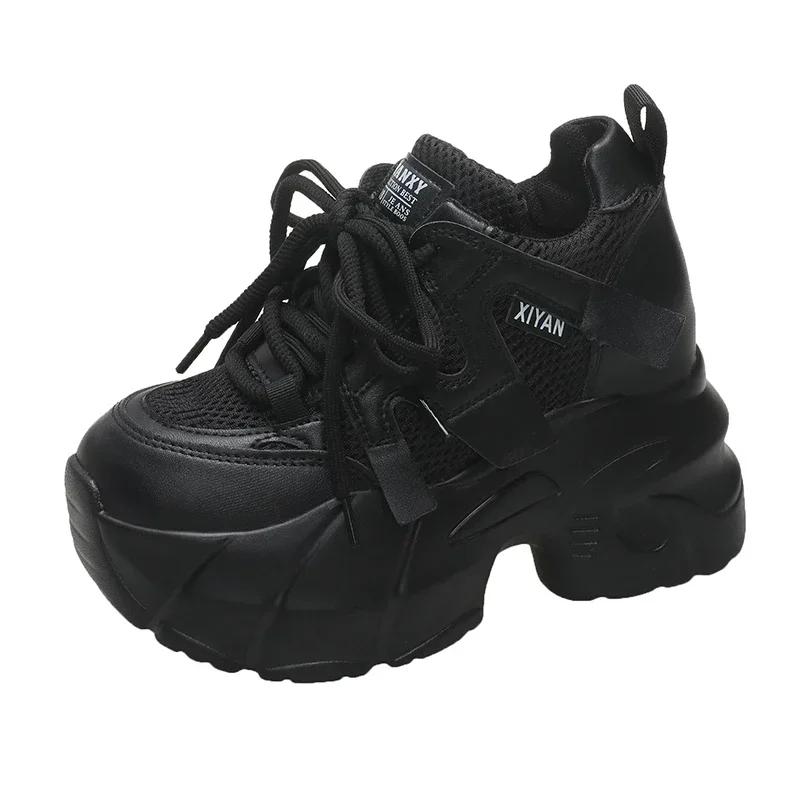 Fashion 9.5CM Spring Women Casual Sneaker Autumn Lace Up High Platform Shoes Thick Sole Sport Dad Shoes Woman Sneakers Chaussure Femme