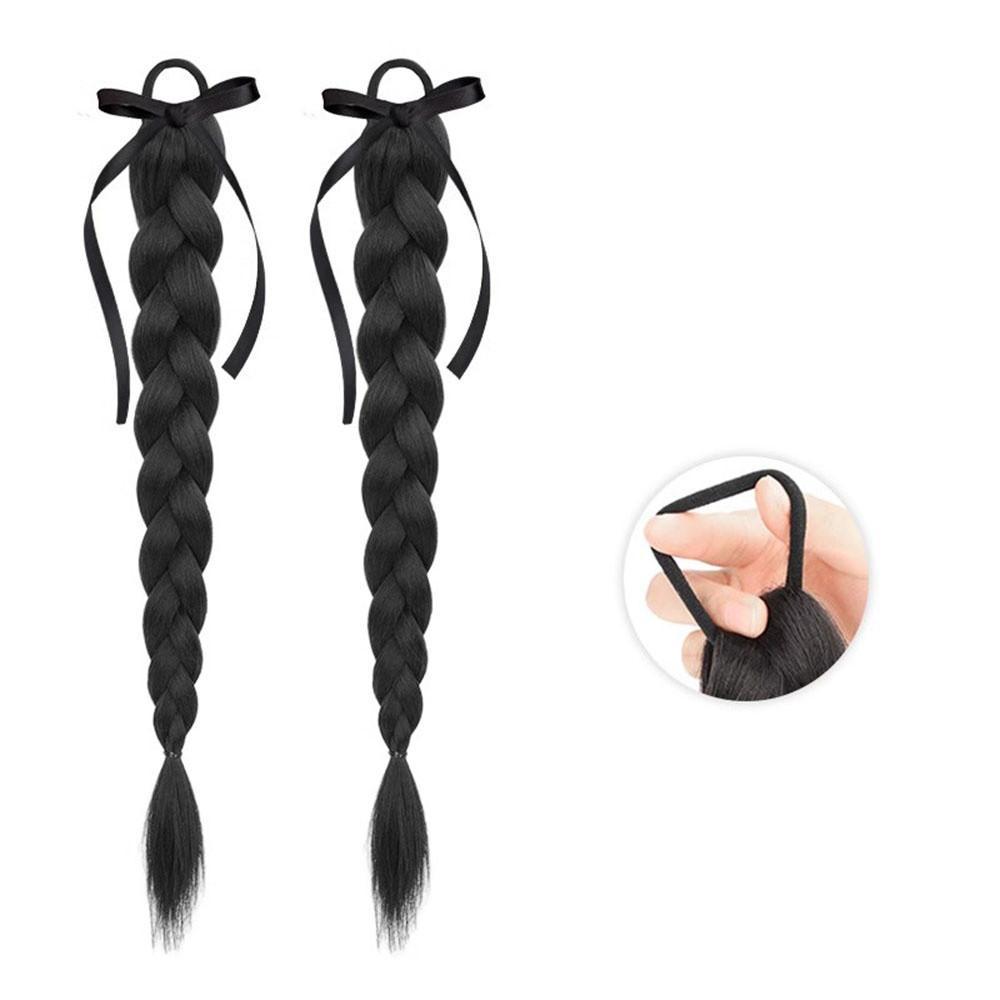 

Female synthetic wig 50cm double ponytail ribbon bowknot wig 2PC ball Head wig Extension kid Girl Gentle Versatile Hairstyle