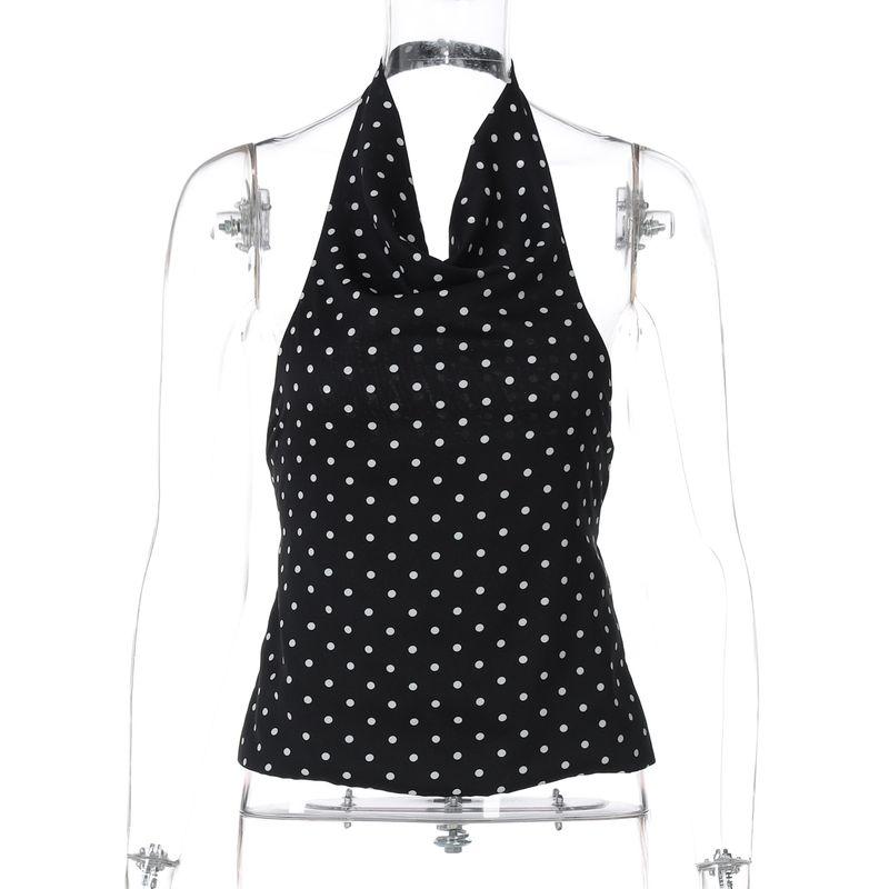 Gusty Korean Chic Hot Girl Style Vintage Polka Dot Print Halter Camisole Pure Sexy Backless Top