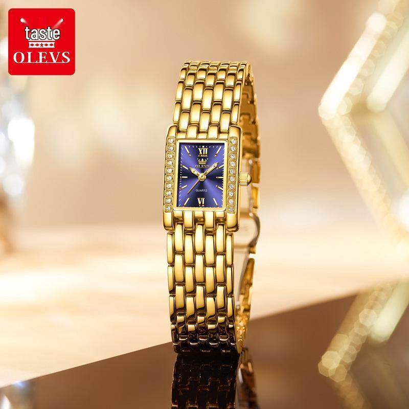 Olevs Women's Gold Square Quartz Watch - Chinese Style