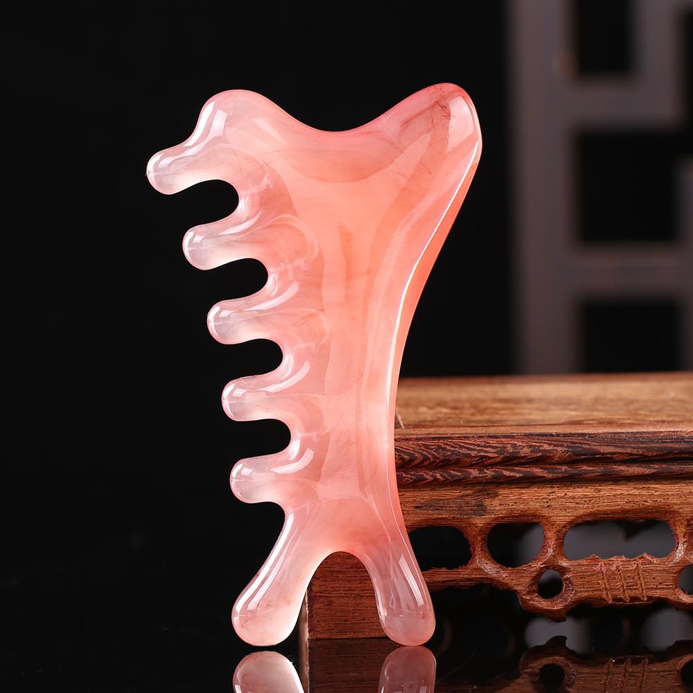 Resin Multifunctional Four-in-One Gua Sha and Massage Comb - Sandalwood Facial and Head Therapy Tool