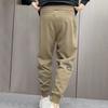Men Pants Drawstring Elastic Waist Ankle-banded Patchwork Casual Soft Warm Pockets Loose Ninth Pants