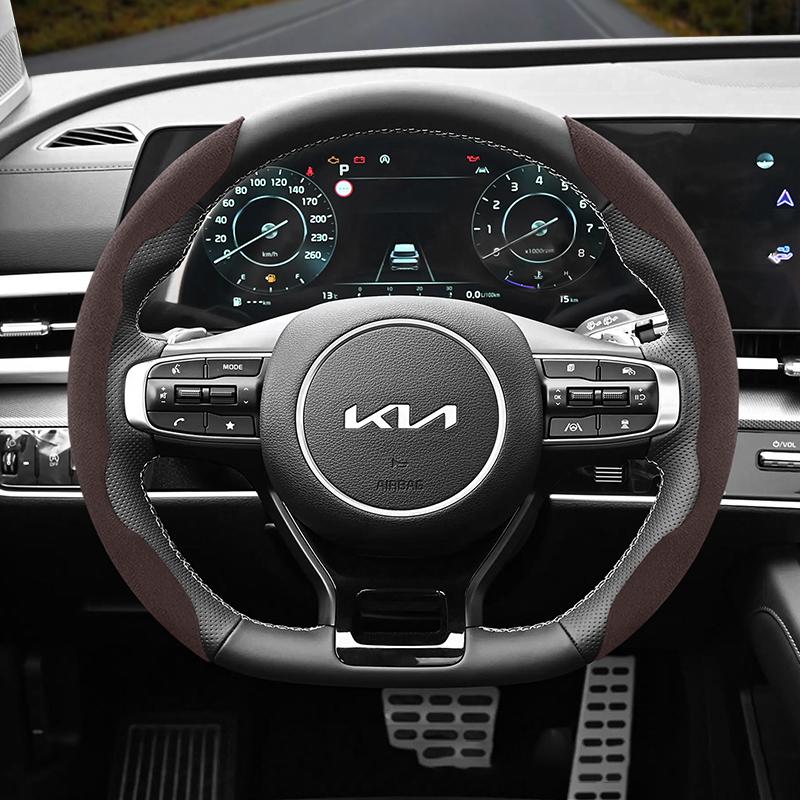 Suitable for Kia Anti-Slip Buckle Segmented Suede Steering Wheel Cover Suitable for Ceed Jd Picanto Sportage 3 Rio 4 Ev3 Cerato 2 Stonic Xceed Morning