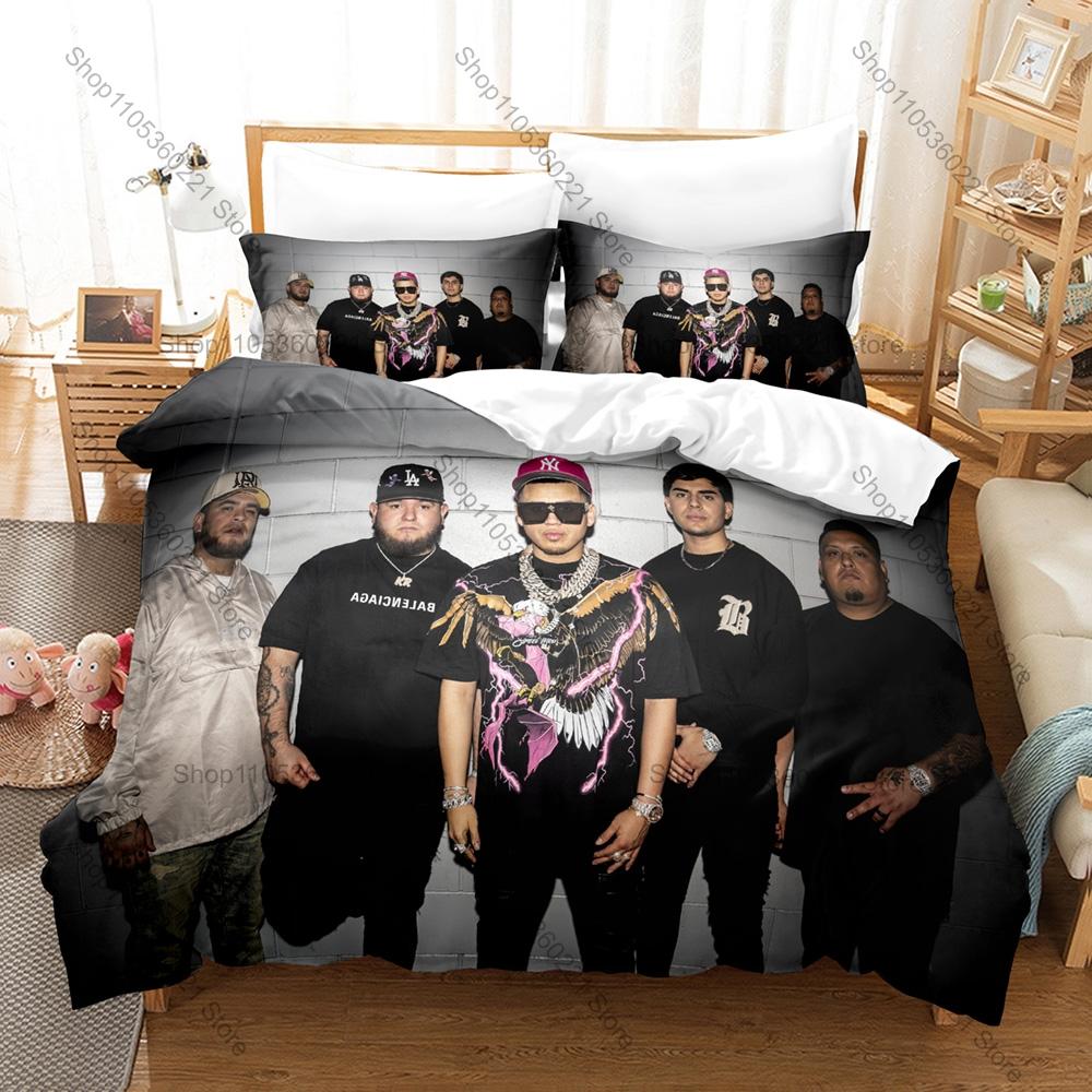 Cool Viral Regional Mexican Band Fuerza Regida Full Printed 3PCS Bedding Duvet Cover + 2 Pillowcases Teen Dorm Home Decoration