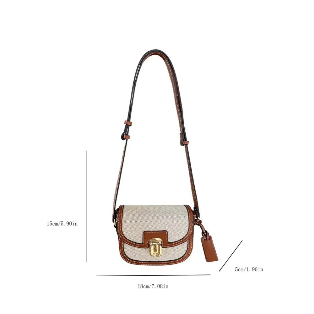2024 New Small Style Contrast Panel Canvas Retro One Shoulder Crossbody Saddle Bag Handbags
