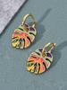 Green Cactus Rainbow Leaf Dangle Earrings for Women Girls Creative Fresh Enamel Metal Hoop Plant Earrings Female Jewelry Gift