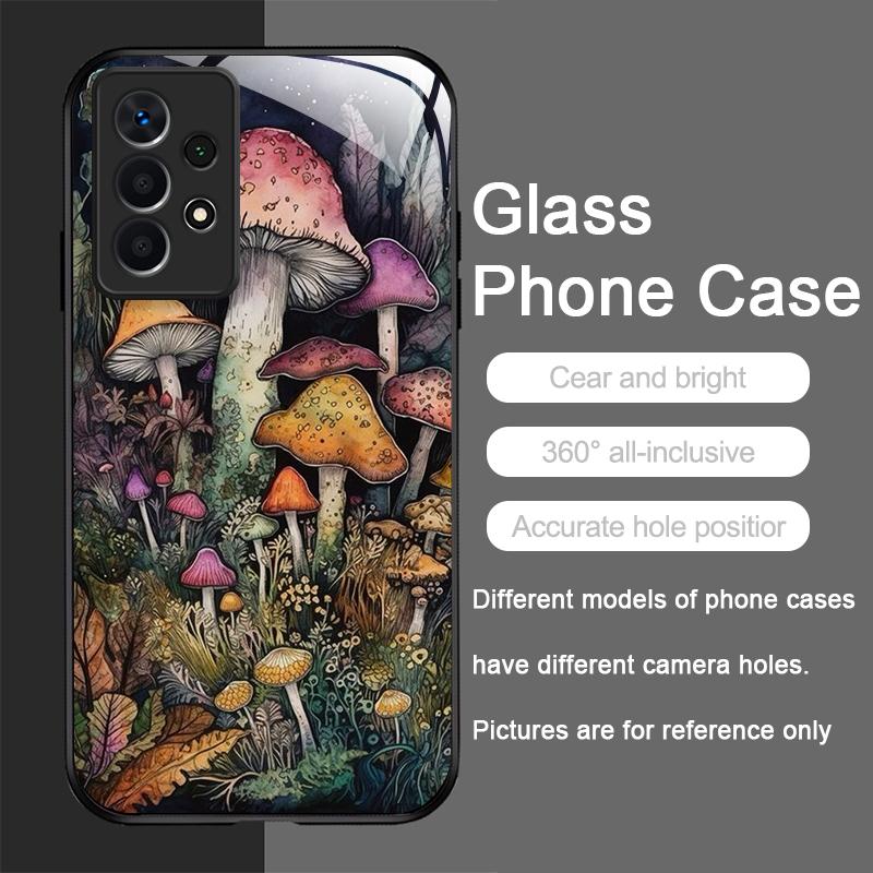 Creative Personality Mushroom Pattern Tempered Glass Phone Case for Samsung Galaxy A56 A55 A54 A53 A52 A36 A14 A15 5G Back Cover