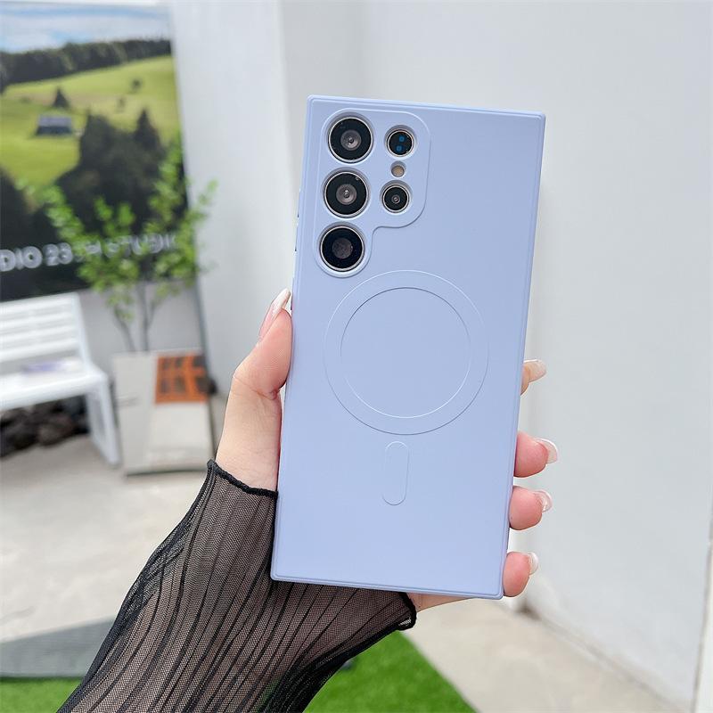 Suitable for Samsung S23ultra Magnetic Suction Mobile Phone Case S22 Liquid Silicone S24plus Lens Full Inclusive Protective Case