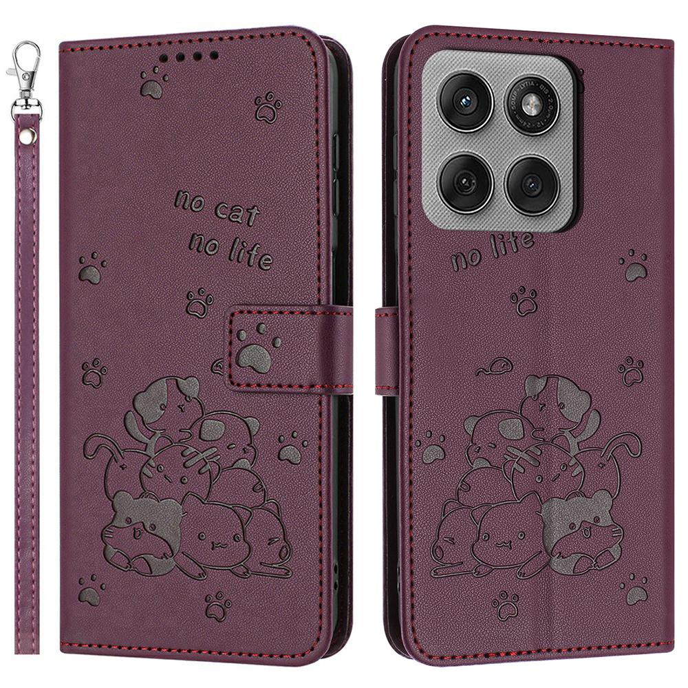 For Motorola Edge 60 Pro 5G Wallet Case Cats Imprint Leather Phone Cover with Strap