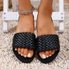 Women's Wide Width Woven Slide Sandals - Flat Sole Beach Slides for Spring, Casual Resort Espadrilles