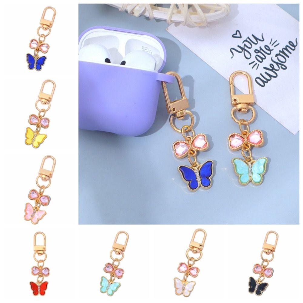 7PCS Ornaments Crystal Bow Key Chain Y2K Key Ring Colorful Rhinestone Butterfly Keychain  Bag Decor