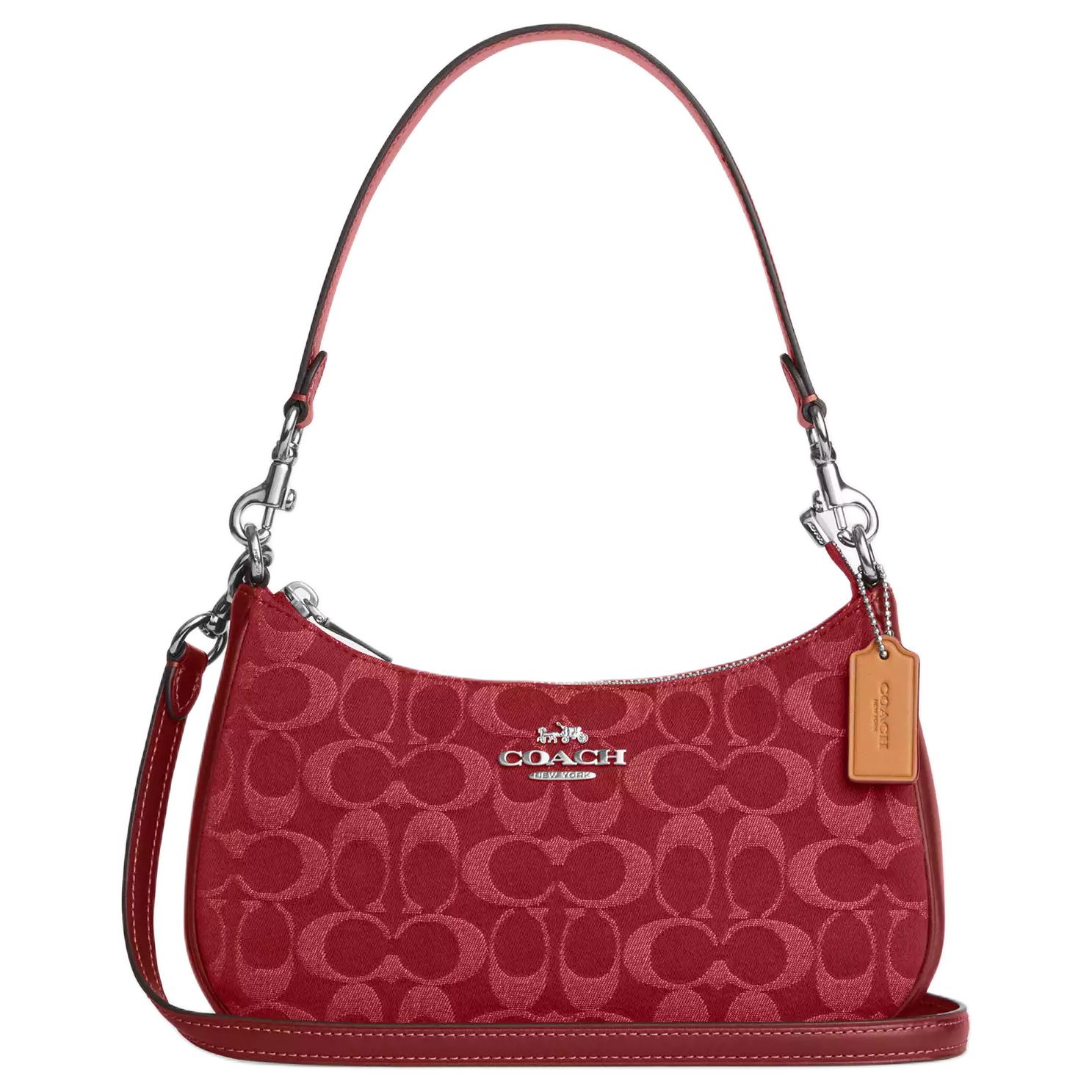 Coach Teri 24 Zipper Closure Denim Shoulder Bag Medium Women shoulder bag Red CDE43-SVDN8 Basic Set (Bag+Dust Bag)