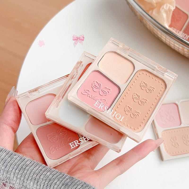 Three Color Blush Palette Matte Highlight Contour Natural Eye Makeup For Korean Style Girls Early Morning Class