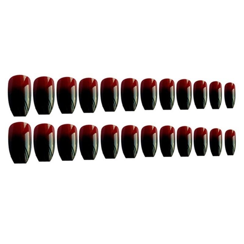 

24 шт., длинные стильные квадратные головки, черно-красные градиентные маникюрные готовые изделия, модные женские накладные ногти 24PCS/Box