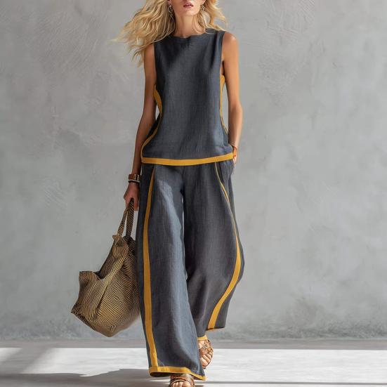 Women's 2 Piece Lounge Sets Sleeveless Crew Neck Top And Wide Leg Pants Outfit Summer Travel Vacatio Matching Sets