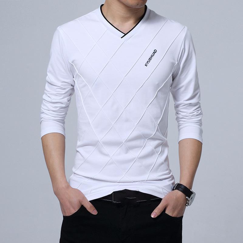 

Весенне-осенняя мужская модная рубашка с длинными рукавами и V-образным вырезом с принтом S белый
